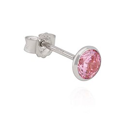 NKlaus Single Goblet Stud Earrings 925 Silver Tarnish-Resistant 5 mm Zirconia Rose Earring 11217, Silver, Cubic Zirconia