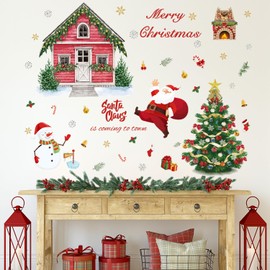 Christmas Wall Decals Santa Claus Wall Stickers Christmas Tree Snowman Window Clings Winter Snowflake Merry Xmas Wall Decal Waterproof Fireplace Wallpaper for Holiday Decor Showcase