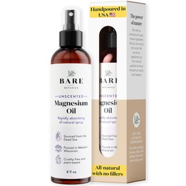 Bare Botanics Magnesium Oil Spray 8oz Unscented | Topical Magnesium Chloride Mist from The Dead Sea | Handpoured in Madison, WI