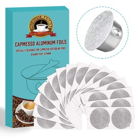 CAPMESSO Reusable Vertuoline Pod Foil Lids, for CAPMESSO Vertuline Capsules Aluminum seals Reusable Coffee Pod Stainless Steel Espresso Refillable Vertuoline Capsule Foil Lids(100pcs/57MM in diameter)