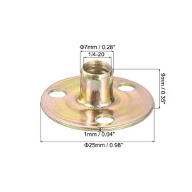 sourcing map 1/4"-20 Brad Hole Tee Nut, 16pcs Carbon Steel Round Base Screw-in T-Nuts Furniture Hardware Flange Female Thread Insert Nuts with Screws