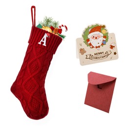 Ulico Christmas Stockings with Initials, 18’’ Large Embroidered Monogram Knit Christmas Stocking,Xmas Stocking for Kids, Holiday and Family Stocking for Fireplace or Party Decoration Red Letter A