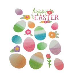 Easter Reusable Glitter Window Clings (Happy Easter, Colorful Eggs, Flowers with Leaves, 18 Clings, 1 Sheet)