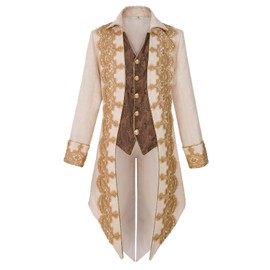 Taamlou Men's Medieval Tailcoat Jacket Embroidery Vintage Gothic Steampunk Tuxedo(YT2303WH,S)