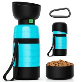 Pecute Botella De Agua Mejorada para Perros De 22 Oz con Contenedor De Comida De 5 Oz, Dispensador Portátil De Botellas De Agua para Viajes para Perros, A Prueba De Fugas, Sin Bpa, Ligero, Cuenco P