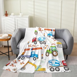 Cartoon Excavator Throw Blanket for Kids Boys Girls Cartoon Vehicles Fleece Blanket Kids Construction Site Car Flannel Blanket Bedroom Sofa Decoration Colorful Tractor Truck Plush Blanket Warm Soft
