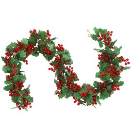 SHACOS Pack of 2 / 340 cm Christmas Garland Berry Garland Christmas Artificial Red Berry Garland Holly Garland with Red Berries and Green Leaves Christmas Garland for Holiday, Stairs, Table