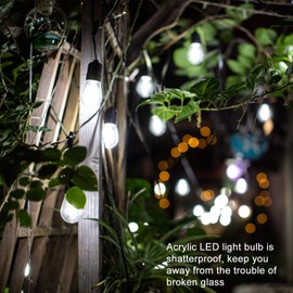 30ft Cool White LED Outdoor String Lights, Waterproof Festoon Light, 10 x Hanging Sockets with Shatterproof Light Bulbs for Backyard Garden Patio Pergola Gazebo Bistro Christmas Tree Wedding Party