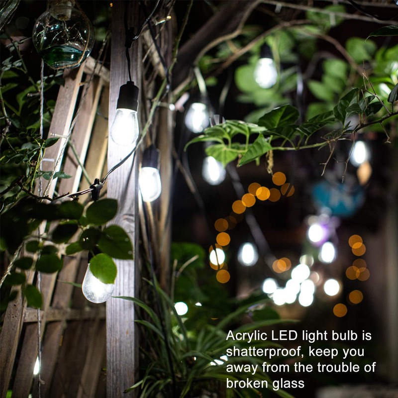 30ft Cool White LED Outdoor String Lights, Waterproof Festoon Light,