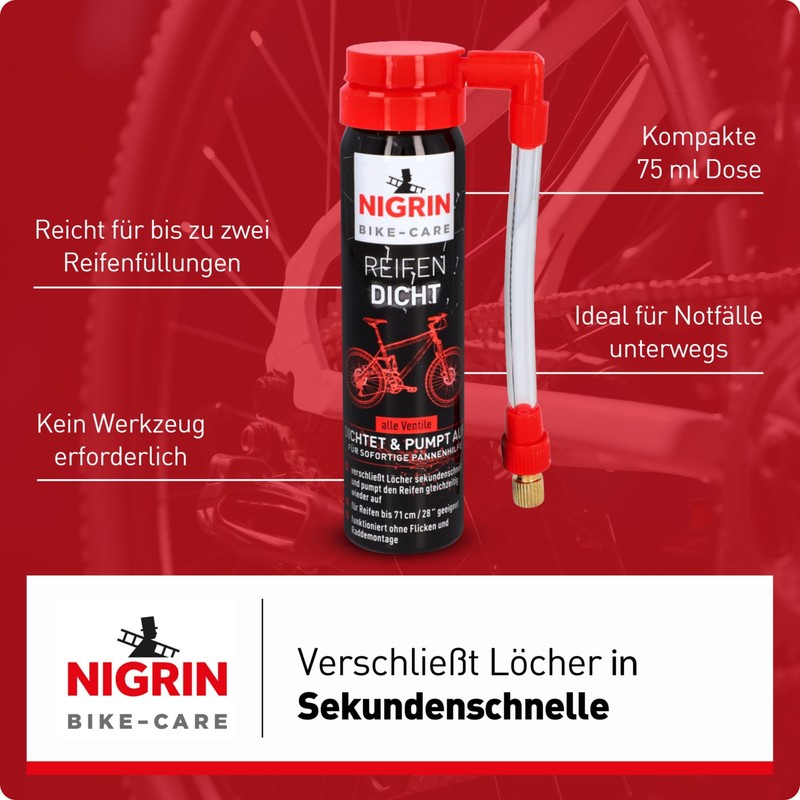 Nigrin, Schiuma ripara-fori per copertoni bici, 75 ml