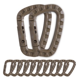 Tactical Carabiner Keychain - 12 Pack Hard Polymer Carabiners D Rings Light Weight Spring Snap Gear Clip Utility Hooks Backpack Hanging Buckle for Outdoor Travelling Camping Hiking Fishing Brown