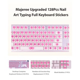 Majeree 128 Pcs Keyboard Stickers for Long Nails with Full Key: Upgraded Adhesive Keyboard Bubbles for Typing Long Nail, Accessories and Gifts for Office Girls, Gaming Girls(Pink)
