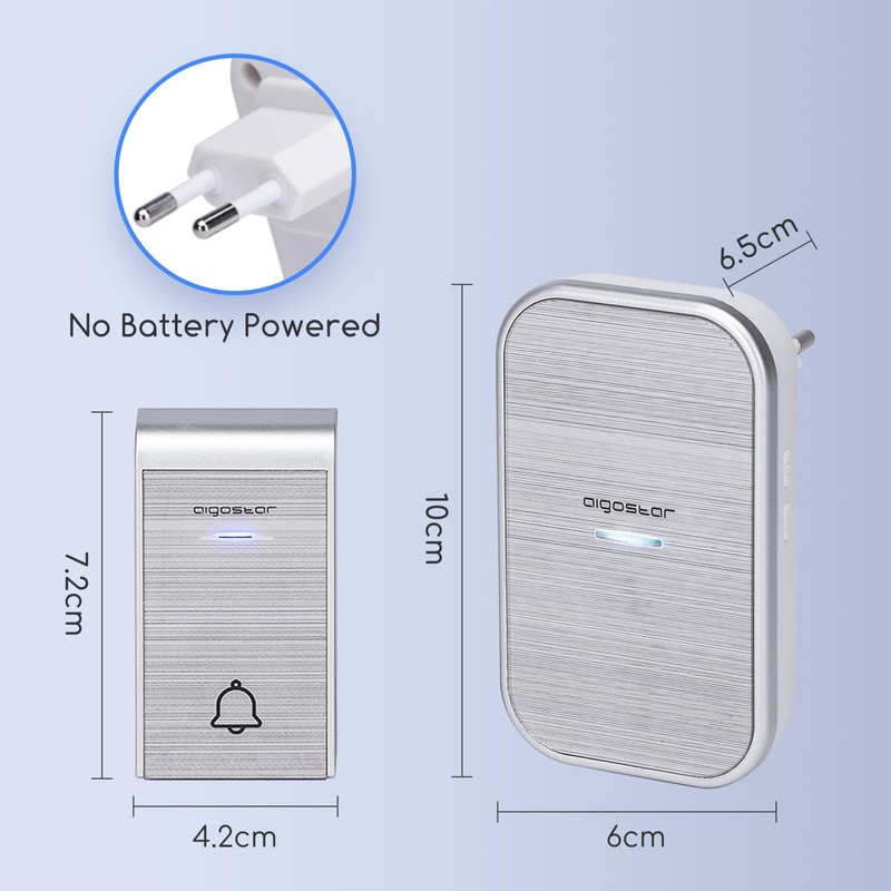 Aigostar doorbell, waterproof portable wireless bell set, doorbell kit, wireless