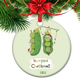 Ha-Pea Christmas Ornament, Hap-Pea Holidays Funny Christmas Ornament, Festive Punny Happy, Fun Xmas Vegetable Pea Puns for Foodies