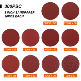 SI FANG 300Pcs 50mm Sanding Discs with 1/4" Shank Backer Plate & 2Pcs Foam Interface Pad Buffing Pads, 2inch Hook and Loop Drill Sanding Attachment, 60/120/ 180/240/400/600/800/1000/2000/3000 Grit