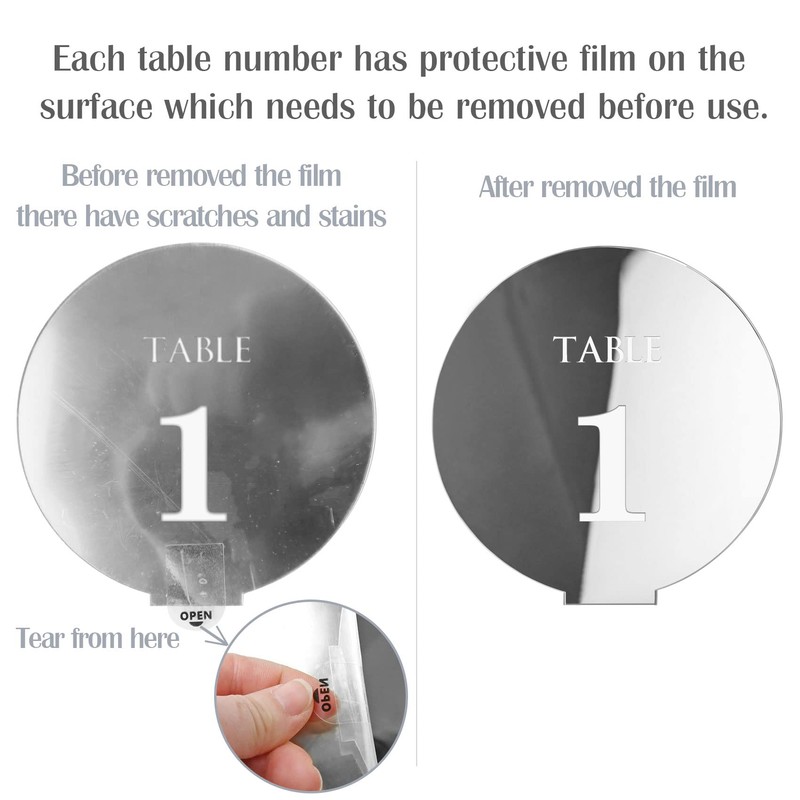 HZGUEOSTB Acrylic Wedding Table Numbers 1-15 with Stands,4.8"Round Mirror Gold