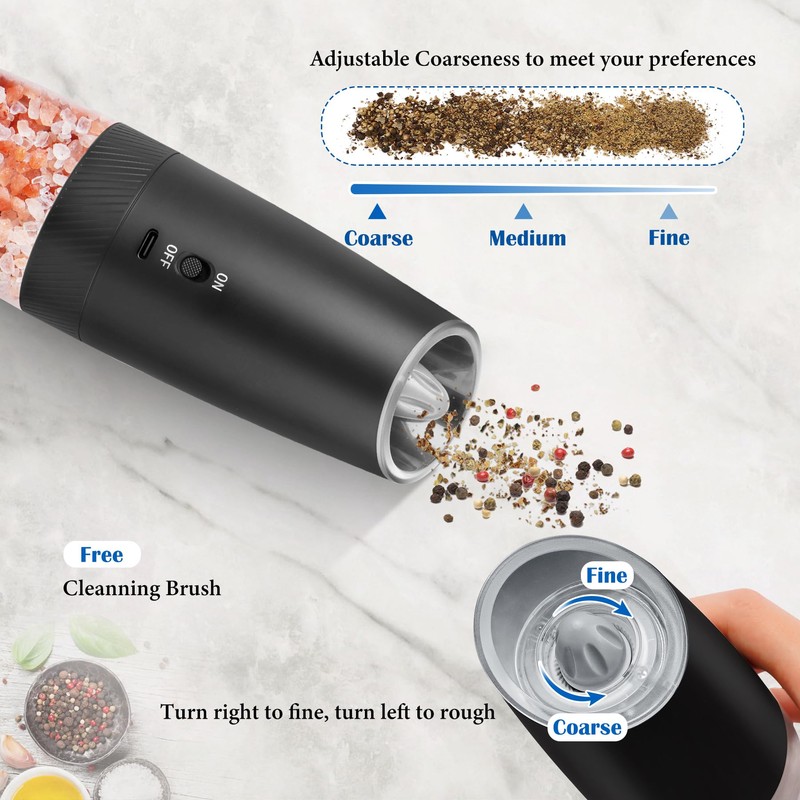 2Pcs Gravity Electric Salt and Pepper Grinder Set, USB-C rechargeable