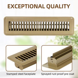 Flowild 6 Pack 2" x 12" Floor Register - Heavy Duty Steel Walkable Floor Vent Covers - Easy Adjust Air Supply Lever - Vent Covers for Home Floor (Brown, 2x12 Inches)