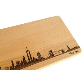 Bread Board New York Skyline | Beech Breakfast Board | Wooden Chopping Board | Gift with Engraving | Breakfast Board | USA | America (Board L (26 x 16 x 1.5 cm), with Personal Engraving)