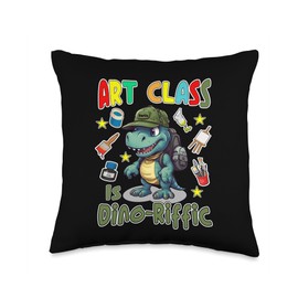 MGraham School Apparels Art-Class is Dino-Riffic T Rex Dinosaur Back-to-School Throw Pillow, 16x16, Multicolor