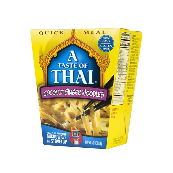 A Taste of Thai Coconut Ginger Noodles - 4oz Pack of 6 Heat & Eat Instant Noodles Flavored with Classic Thai Spices | Gluten-Free | Ideal Vegan Meal | Perfect Side for Chicken Fish & Meat Entrees