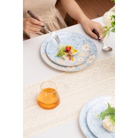 FHGNYSM High Bone China Dinnerware Set, 12-Piece Artistic Blue Plates and Bowls, Lightweight & Chip Resistant Ceramic Service for 4, Dishwasher Safe Elegant Kitchen Dining