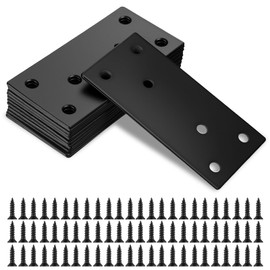 Pack of 12 Flat Connectors, Stainless Steel, Perforated Plate, Wood Connector, Flat Angle for Connectors, Black Perforated Plates, Metal Connecting Plates for Repair, Fixing, Wooden Furniture, 80 x 40