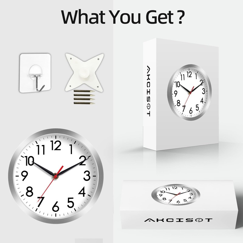 AKCISOT Wall Clock, Modern Small Wall Clocks Battery Operated 8