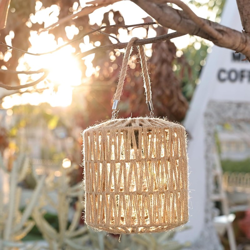 Large Solar Rope Lantern Outdoor Hanging – Handwoven Jute Rope