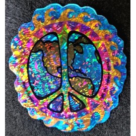 PEACE STICKER VINTAGE PRISM "NORTH AMERICA SO. AMERICA"  2 3/4 X 3" SHINEY THICK