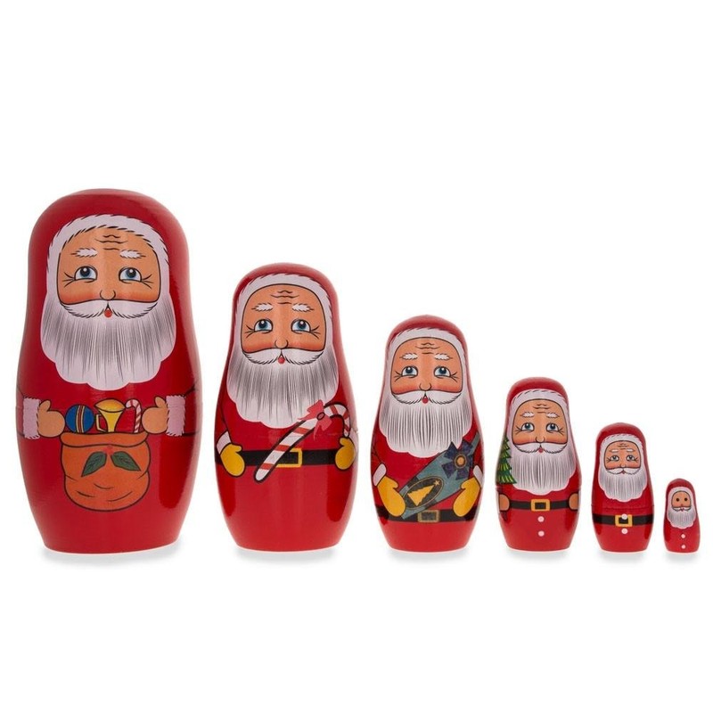 BestPysanky Set of 6 Santa Wooden Nesting Dolls 5.5 Inches