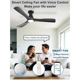 Depuley Ceiling Fans with Lights: 52-inch Smart Ceiling Fan with Remote/APP/Alexa Control - Flush Mount Ceiling Fans 3 Blades DC Motor Dimmable for Bedroom Living Room Outdoor (Black)