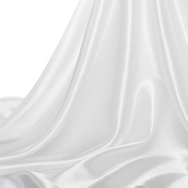 White Silk Satin Fabric by The Yard, 55 Inches Wide Charmeuse Satin Cloth Fabric, Silky Shiny and Soft Cloth Material for Sewing, Wedding Bridal Dress, Decorations, DIY Crafts, 2 Yards, White