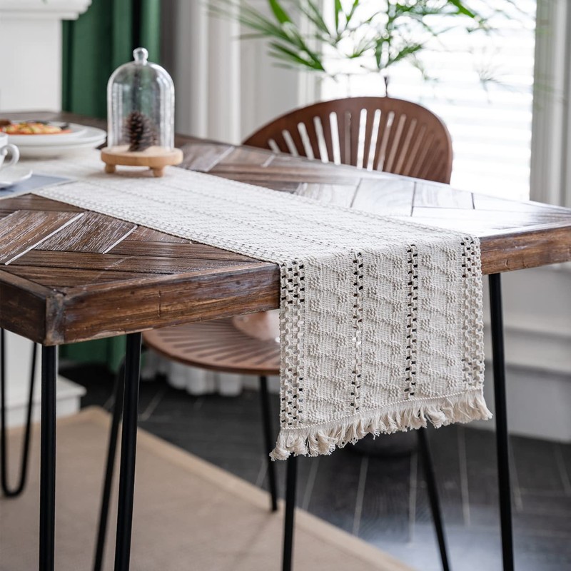 Weldomcor Macrame Table Runners Woven Rustic Table Runner Cotton Linen