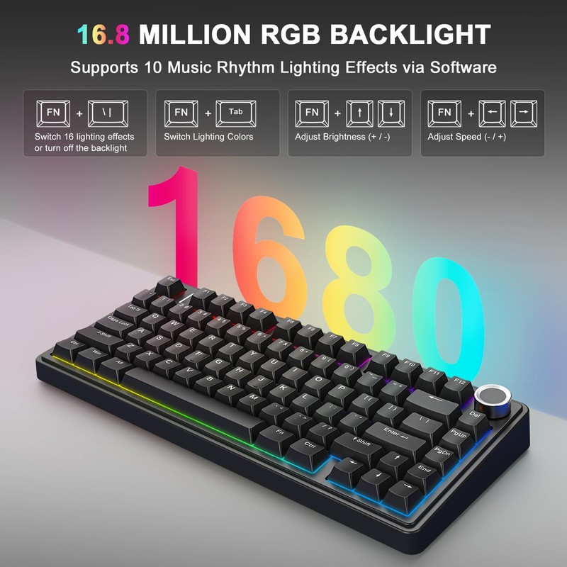 Aula F75 75% Wireless Mechanical Keyboard, Gasket Mount Hot Swappable