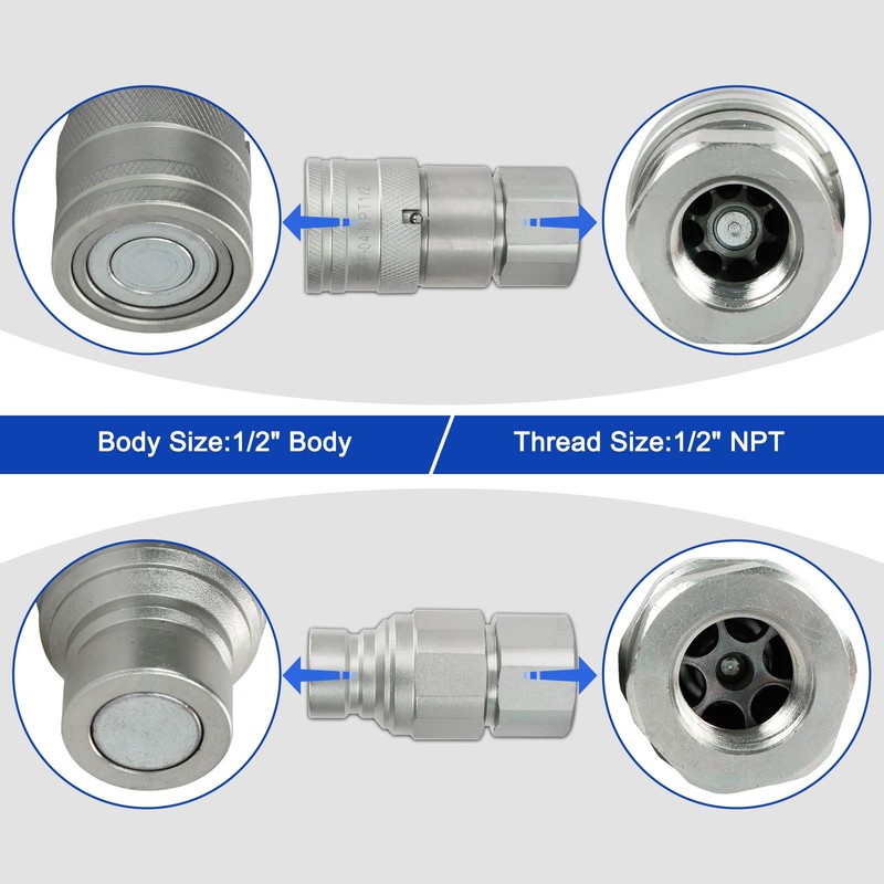 SINOCMP Flat Face Hydraulic Quick Connect Couplers/Couplings with Dust Caps