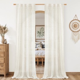 LAMIT Cream 80 inch Linen Curtains for Doorway, Light Filtering Semi Sheer Drapes Back Tab and Rod Pocket Neutral Panels for Bedroom/Living Room, 34 x 80 Inch, 2 Panels
