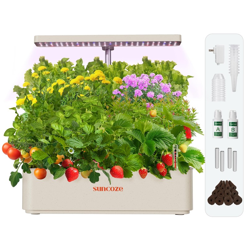 SUNCOZE Hydroponics Growing System Kit 12 Pods, 24W LED Grow