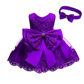 Dresses for Girls 6M Baptism Dresses for Baby Girls Special Occasion Dresses for Kids Knee Length Floral Dresses for Toddlers Lace A-Line Princess 0-6M Baby Girl Bow Dresses (Violet 6M)