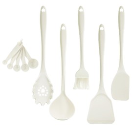 Ganiza Cooking Utensils for Nonstick Cookware, 10pcs, Solid Turner, Soup Ladle, Pasta Server, Silicone Spatula, Basting Brush, Measuring Spoons