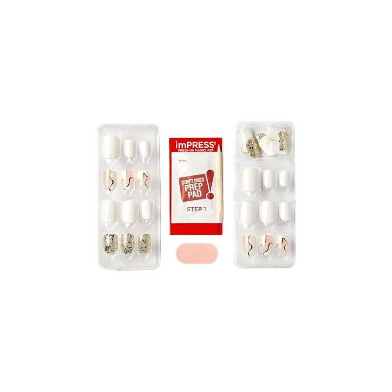 KISS imPRESS Press-On Manicure Fake Nails – Astound, Short, Square,