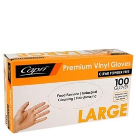 Capri Powder Free Vinyl Gloves (Pack of 100), Clear, Large
