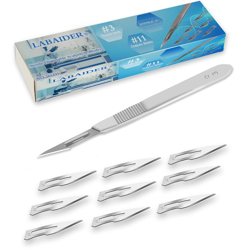 LabAider Surgical Grade Blades #11 10pcs Sterile with #3 Scalpel