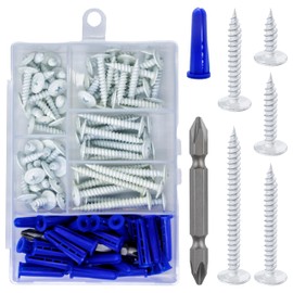 Wensilon(95 pcs)#8 White Truss Head Wood Screws Quick Metal Self Tapping Zinc Oxide with Drywall Plastic Anchors Assortment Kit