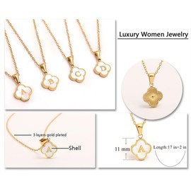 Gold Clover Letter Necklace for Women, 14k Gold Plated Four Leaf Clover Letter Pendant Necklace Dainty Charm Initial Necklaces for Women Trendy Chunky Custom Name Necklace Gold Gifts Jewelry for