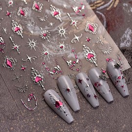 JMEOWIO 3D Embossed Moon Star Nail Art Stickers Decals Self-Adhesive 5D Nail Supplies Nail Art Design Decoration Accessories 1 Sheets