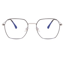 Laurinny Glasses Blue Light Filter Glasses Women Blue Filter Glasses Men Without Prescription Anti-Reflective Retro Glasses Hexagon Blue Light Blocking Glasses Gaming Screen Glasses, Silver Black
