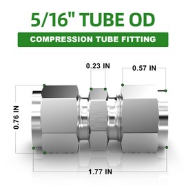 TAISHER 5PCS 304 Stainless Steel Compression Tube Pipe Fitting Connector, 5/16" Tube OD x 5/16" Tube OD Straight Adapter