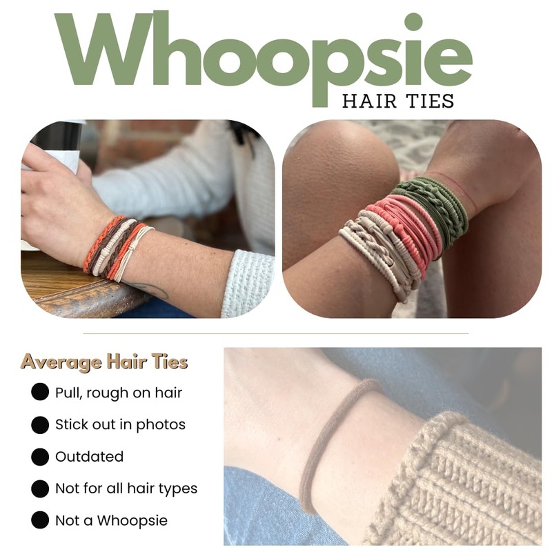 Whoopsie Gray Hair Tie Bracelets, Hair Ties with Purpose, Elastic