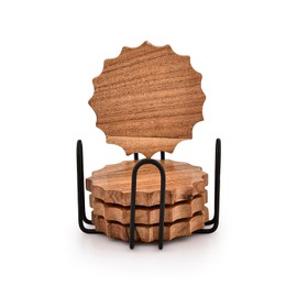 Indus Lifespace Coasters for Drinks Set of 4 with Holder for Coffee Table Dining Table Wooden Table Coasters, Tabletop Protection for Any Table Type (4" x 4" x 0.5")